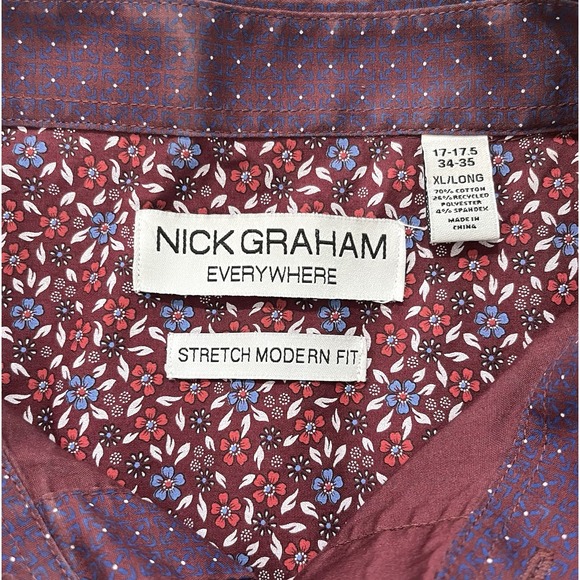 Nick Graham Everywhere Mens Shirt 17-17.5 XL Long Stretch Modern Fit Long Sleeve - Picture 4 of 10